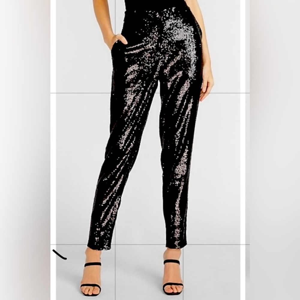 Express Trouser High Waisted Black Sequins NWT $108